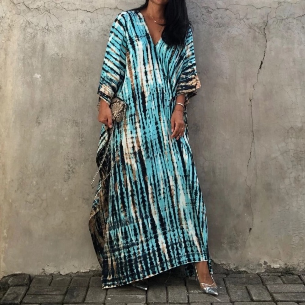 SOLD OUT Blue Boho Tie Dye Kaftan Kimono Dress - Picture 8 of 8